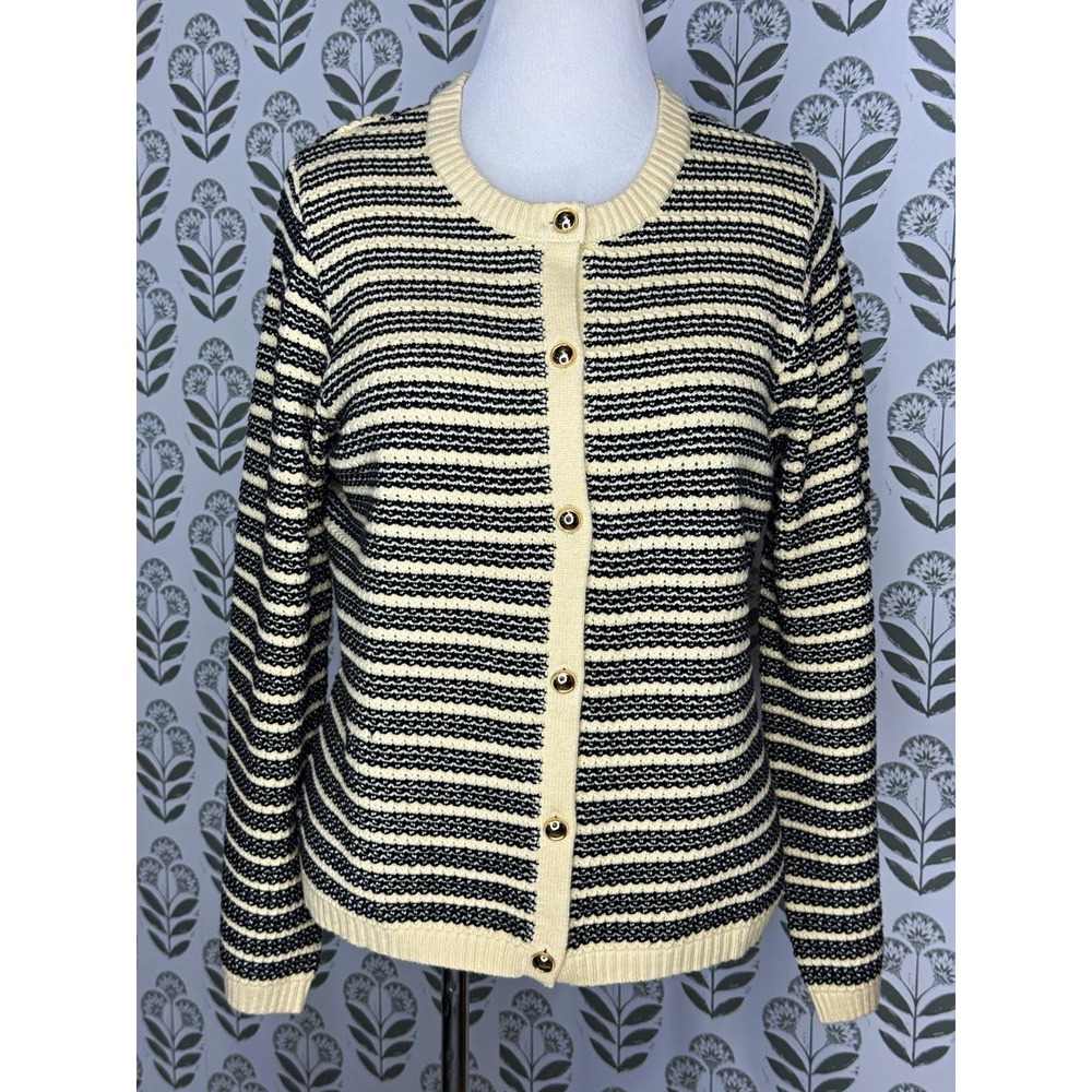 Blooming Jelly Striped Button-Front Knit Cardigan Sweater Cream Black XL NWT